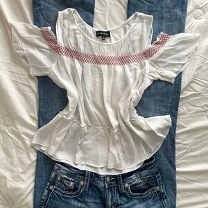 My Michelle White Blouse with Red Accents